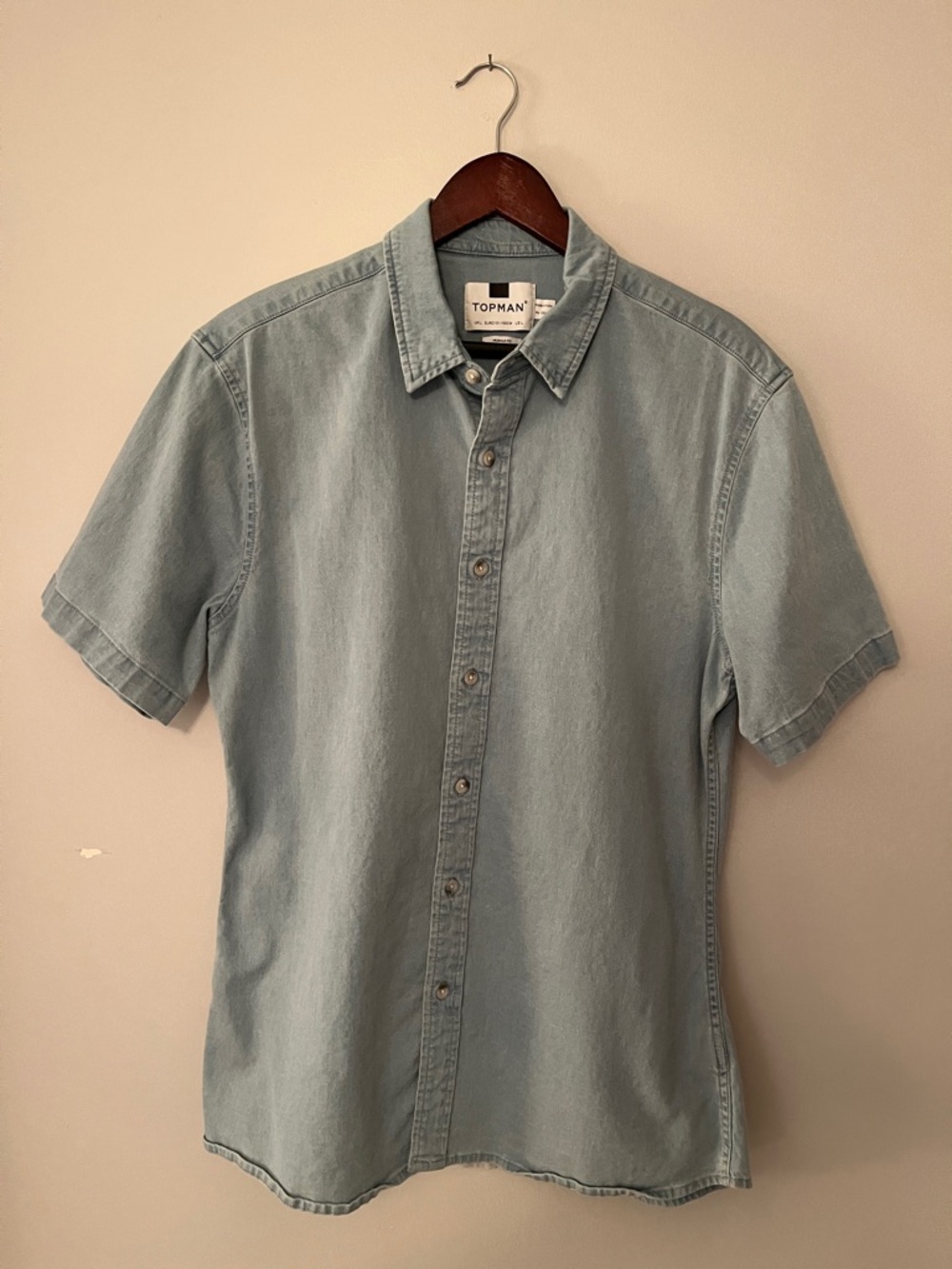 Topman Light Blue Short-Sleeve Denim Button-Up Shirt